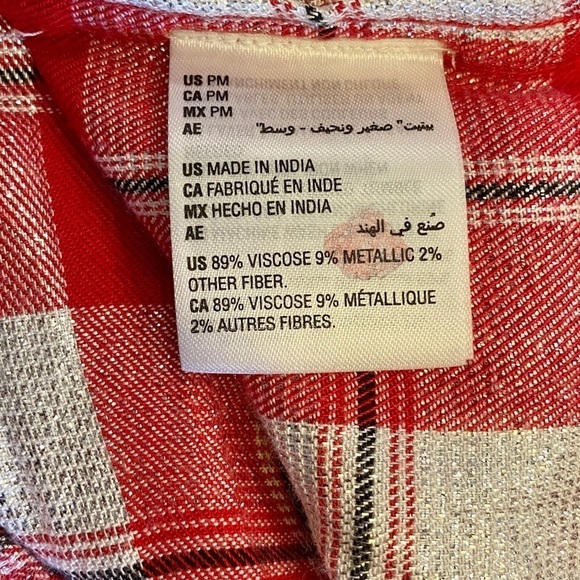 Style & Co Petite Medium Red Metallic Plaid Flannel Top Blouse Shirt - Picture 6 of 9